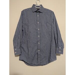 LRL Ralph Lauren Dress Shirt Women's Medium 15 Blue Checkered Button Up Stretch